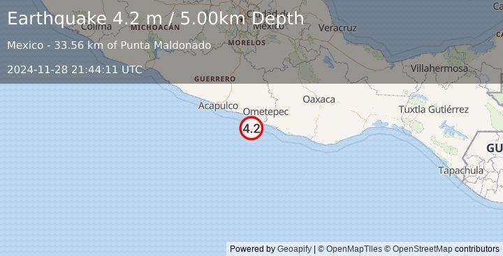 Earthquake OFFSHORE GUERRERO, MEXICO (4.2 m) (2024-11-28 21:44:11 UTC)