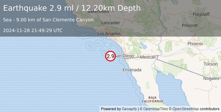 Earthquake CHANNEL ISLANDS REG., CALIFORNIA (2.9 ml) (2024-11-28 21:49:29 UTC)