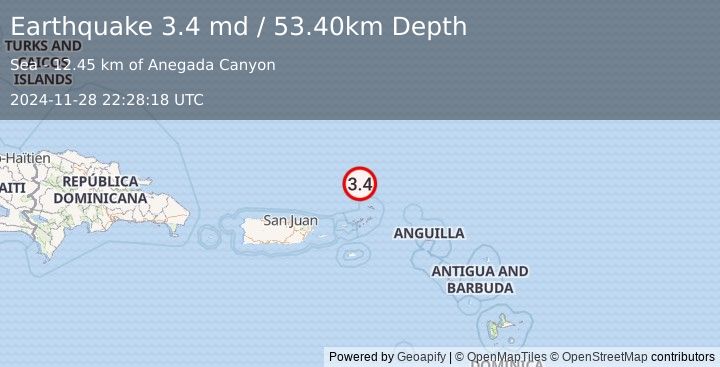 Earthquake VIRGIN ISLANDS REGION (3.4 md) (2024-11-28 22:28:18 UTC)