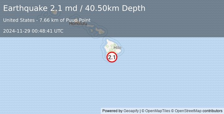 Earthquake ISLAND OF HAWAII, HAWAII (2.1 md) (2024-11-29 00:48:41 UTC)