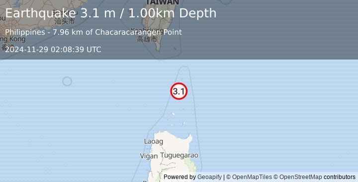 Earthquake BATAN ISL REGION, PHILIPPINES (3.1 m) (2024-11-29 02:08:39 UTC)