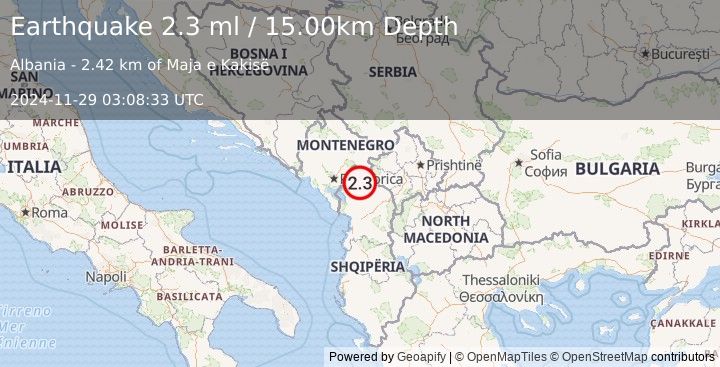 Earthquake ALBANIA (2.3 ml) (2024-11-29 03:08:33 UTC)