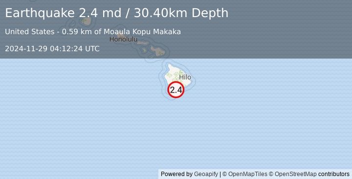 Earthquake ISLAND OF HAWAII, HAWAII (2.4 md) (2024-11-29 04:12:24 UTC)