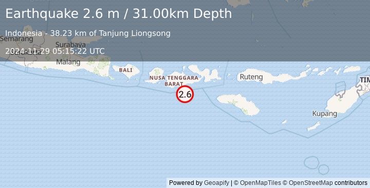 Earthquake SUMBAWA REGION, INDONESIA (2.6 m) (2024-11-29 05:15:22 UTC)