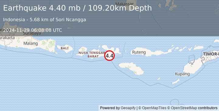 Earthquake SUMBAWA REGION, INDONESIA (4.4 mb) (2024-11-29 06:08:08 UTC)