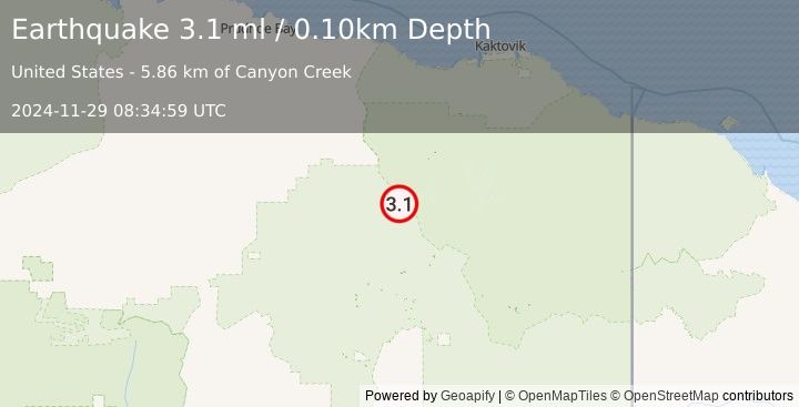 Earthquake NORTHERN ALASKA (3.1 ml) (2024-11-29 08:34:59 UTC)