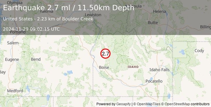 Earthquake SOUTHERN IDAHO (2.7 ml) (2024-11-29 09:02:15 UTC)