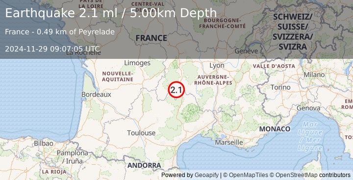 Earthquake FRANCE (2.1 ml) (2024-11-29 09:07:05 UTC)