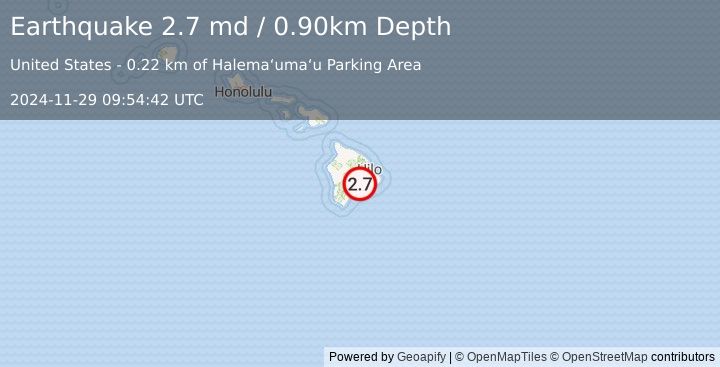 Earthquake ISLAND OF HAWAII, HAWAII (2.7 md) (2024-11-29 09:54:42 UTC)