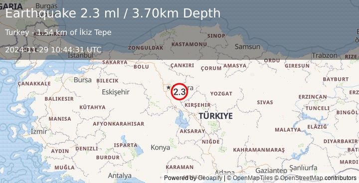 Earthquake CENTRAL TURKEY (2.3 ml) (2024-11-29 10:44:31 UTC)