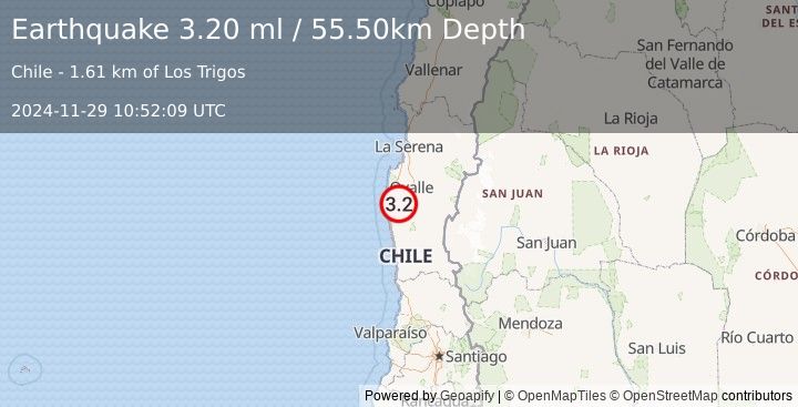 Earthquake COQUIMBO, CHILE (3.2 ml) (2024-11-29 10:52:09 UTC)