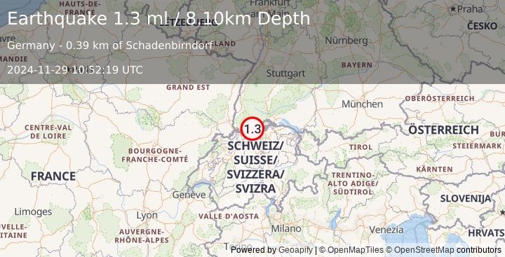 Earthquake GERMANY (1.3 ml) (2024-11-29 10:52:19 UTC)