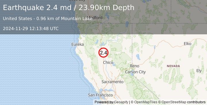 Earthquake NORTHERN CALIFORNIA (2.4 md) (2024-11-29 12:13:48 UTC)