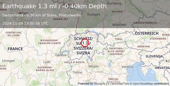 Earthquake SWITZERLAND (1.3 ml) (2024-11-29 13:00:58 UTC)