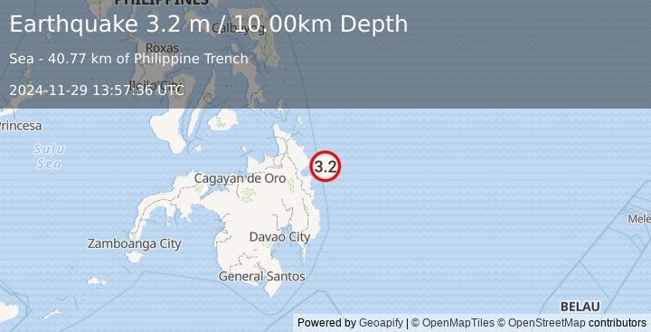 Earthquake MINDANAO, PHILIPPINES (3.2 m) (2024-11-29 13:57:36 UTC)