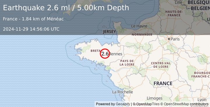 Earthquake FRANCE (2.6 ml) (2024-11-29 14:56:06 UTC)