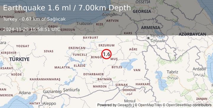 Earthquake EASTERN TURKEY (1.6 ml) (2024-11-29 15:58:51 UTC)