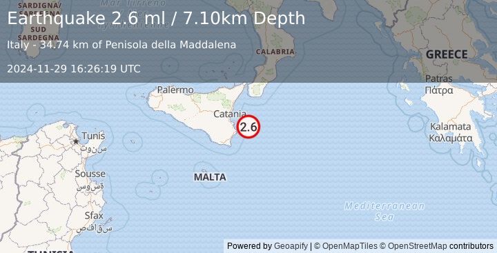 Earthquake SICILY, ITALY (2.6 ml) (2024-11-29 16:26:19 UTC)