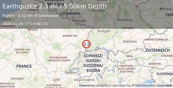 Earthquake FRANCE-GERMANY BORDER REGION (2.3 ml) (2024-11-29 17:07:06 UTC)