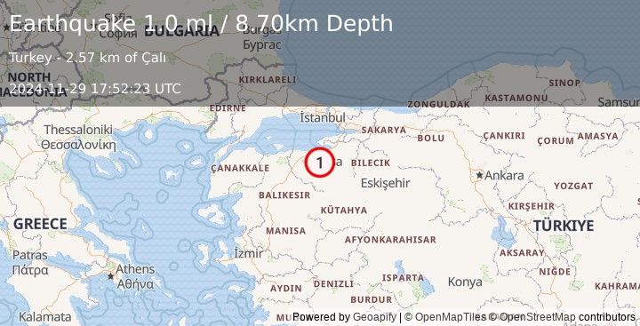 Earthquake WESTERN TURKEY (1.0 ml) (2024-11-29 17:52:23 UTC)