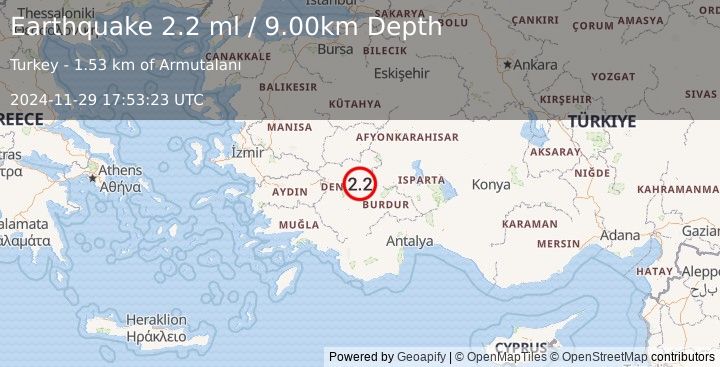 Earthquake WESTERN TURKEY (2.2 ml) (2024-11-29 17:53:23 UTC)