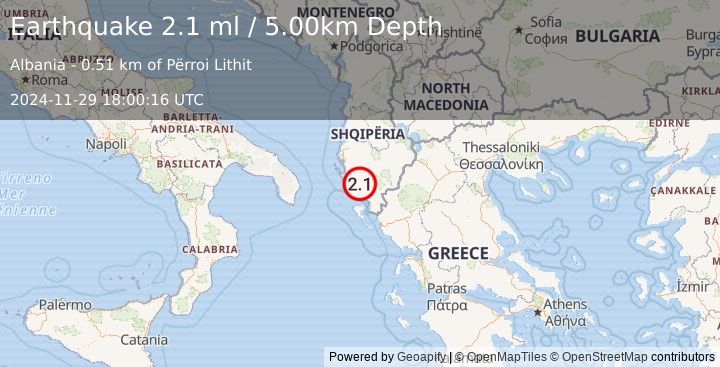 Earthquake ALBANIA (2.1 ml) (2024-11-29 18:00:16 UTC)