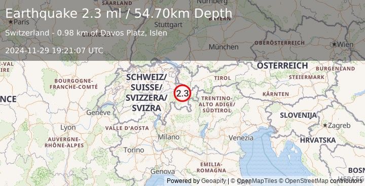 Earthquake SWITZERLAND (2.3 ml) (2024-11-29 19:21:07 UTC)