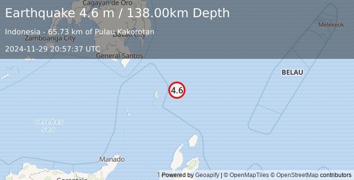 Earthquake KEPULAUAN TALAUD, INDONESIA (4.6 m) (2024-11-29 20:57:37 UTC)