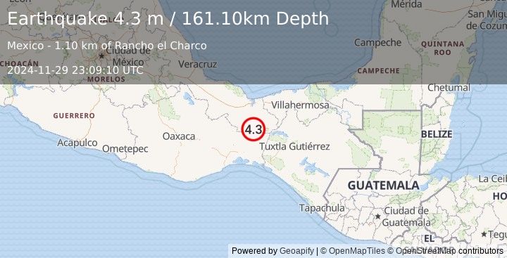 Earthquake VERACRUZ, MEXICO (4.3 m) (2024-11-29 23:09:10 UTC)