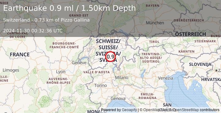 Earthquake SWITZERLAND (0.9 ml) (2024-11-30 00:32:36 UTC)