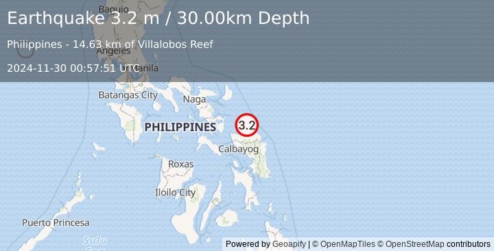 Earthquake SAMAR, PHILIPPINES (3.2 m) (2024-11-30 00:57:51 UTC)