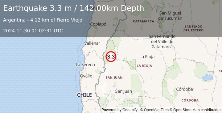 Earthquake SAN JUAN, ARGENTINA (3.3 m) (2024-11-30 01:02:31 UTC)