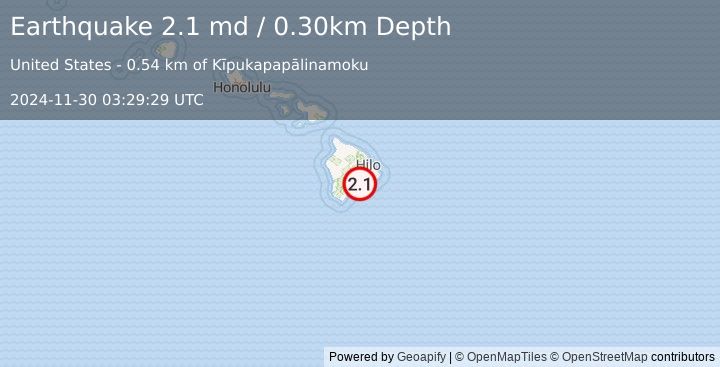 Earthquake ISLAND OF HAWAII, HAWAII (2.1 md) (2024-11-30 03:29:29 UTC)