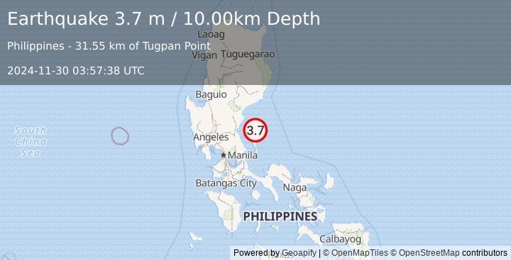 Earthquake LUZON, PHILIPPINES (3.7 m) (2024-11-30 03:57:38 UTC)