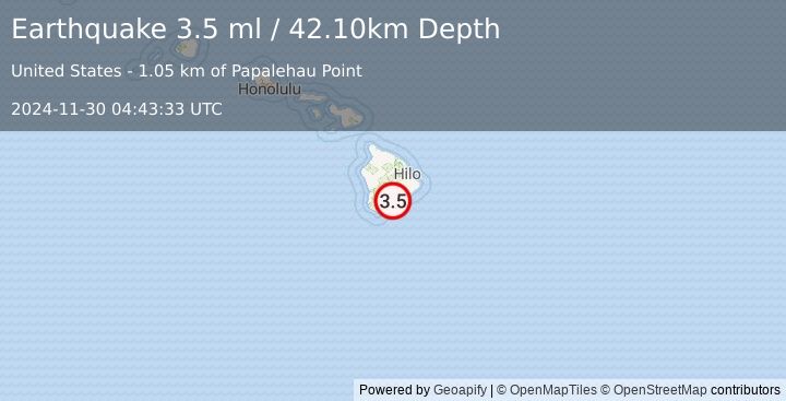 Earthquake ISLAND OF HAWAII, HAWAII (3.5 ml) (2024-11-30 04:43:33 UTC)