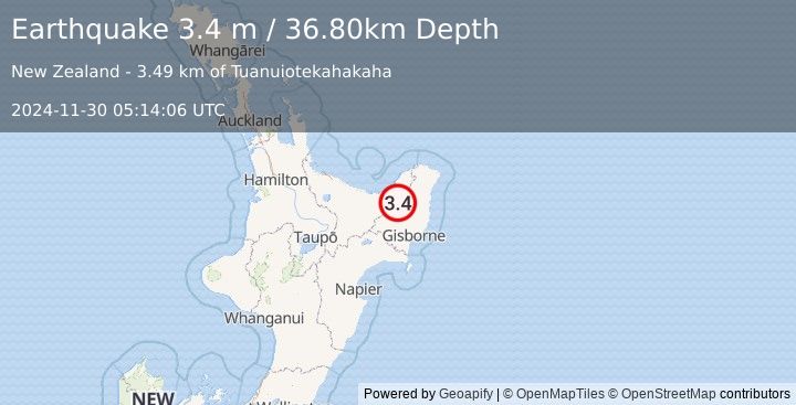 Earthquake NORTH ISLAND OF NEW ZEALAND (3.4 m) (2024-11-30 05:14:06 UTC)