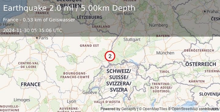 Earthquake FRANCE-GERMANY BORDER REGION (2.0 ml) (2024-11-30 05:35:06 UTC)