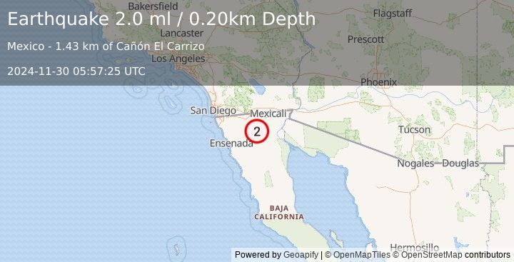 Earthquake BAJA CALIFORNIA, MEXICO (2.0 ml) (2024-11-30 05:57:25 UTC)