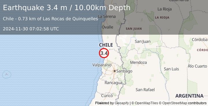 Earthquake VALPARAISO, CHILE (3.4 m) (2024-11-30 07:02:58 UTC)