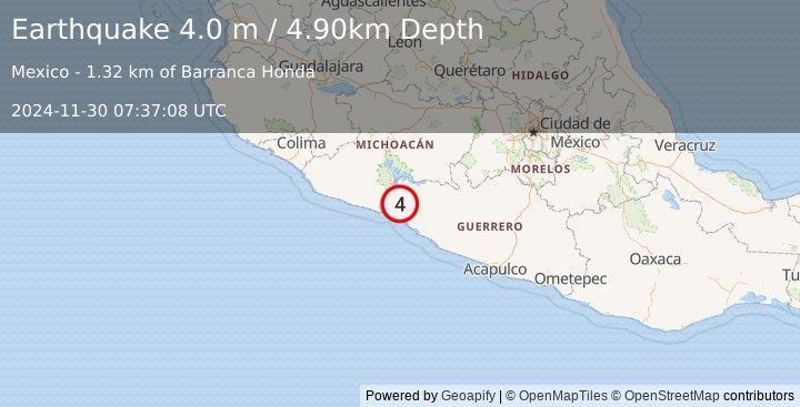 Earthquake GUERRERO, MEXICO (4.0 m) (2024-11-30 07:37:08 UTC)