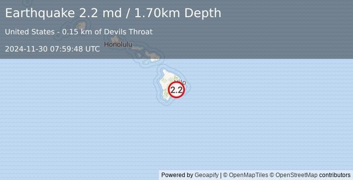 Earthquake ISLAND OF HAWAII, HAWAII (2.2 md) (2024-11-30 07:59:48 UTC)