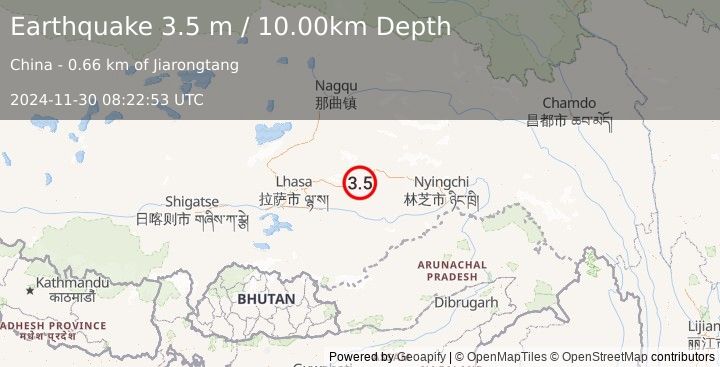 Earthquake EASTERN XIZANG (3.5 m) (2024-11-30 08:22:53 UTC)