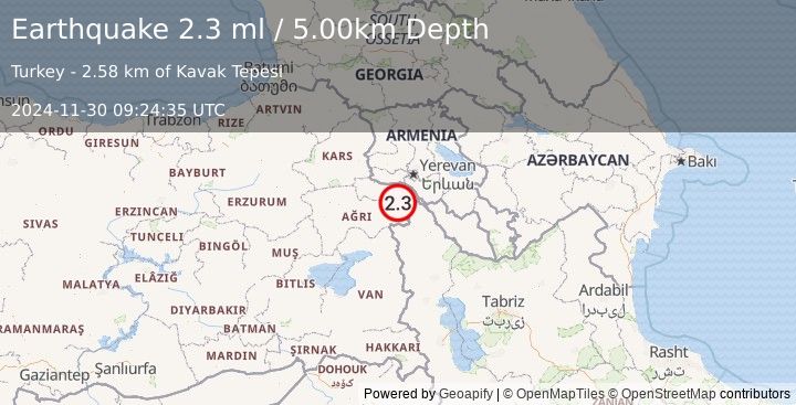 Earthquake TURKEY-IRAN BORDER REGION (2.3 ml) (2024-11-30 09:24:35 UTC)