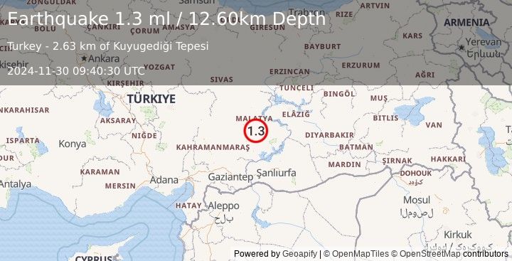 Earthquake EASTERN TURKEY (1.3 ml) (2024-11-30 09:40:30 UTC)