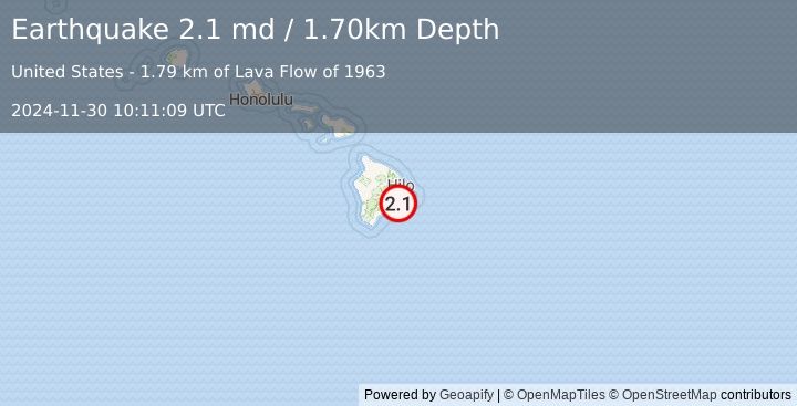 Earthquake ISLAND OF HAWAII, HAWAII (2.1 md) (2024-11-30 10:11:09 UTC)