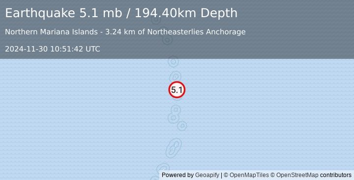 Earthquake ALAMAGAN REG, N. MARIANA ISLANDS (5.1 mb) (2024-11-30 10:51:42 UTC)