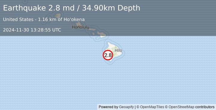 Earthquake ISLAND OF HAWAII, HAWAII (2.8 md) (2024-11-30 13:28:56 UTC)