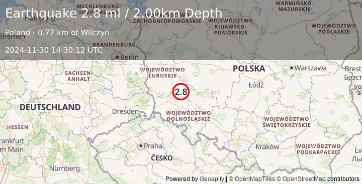 Earthquake POLAND (2.8 ml) (2024-11-30 14:30:12 UTC)