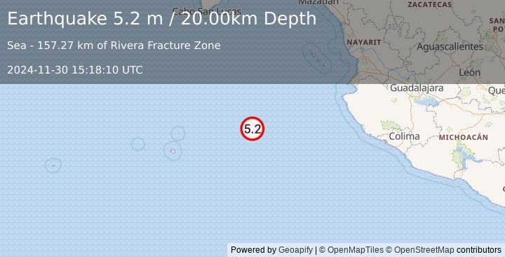 Earthquake REVILLA GIGEDO ISLANDS REGION (5.2 m) (2024-11-30 15:18:10 UTC)