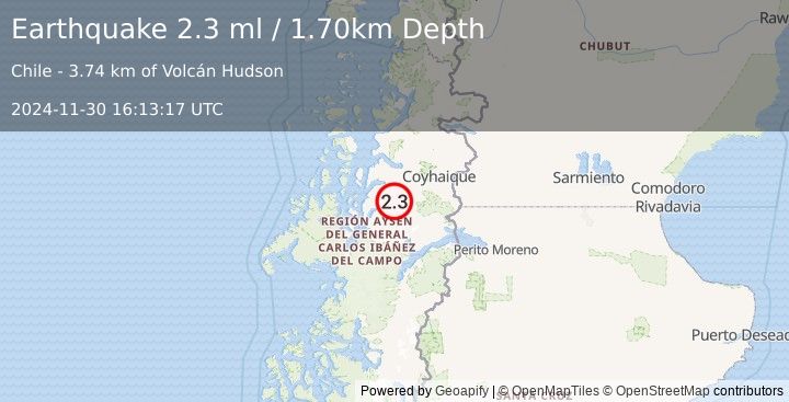 Earthquake AISEN, CHILE (2.3 ml) (2024-11-30 16:13:17 UTC)